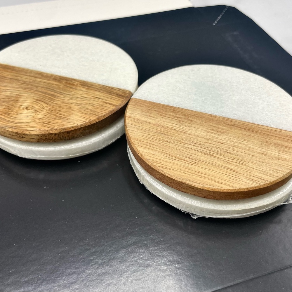 Set of 4 marble & wood coasters - Picture 2 of 9